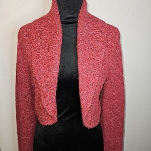 Doncaster Wool Cropped Bouclé Open-Front Blazer/ burgundy color/ Size S/M